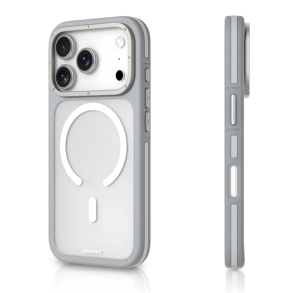 YOUNGKIT For iPhone 17 Pro Case Compatible with MagSafe Skin-Touch Matte PC + TPU Phone Cover - Grey - 2