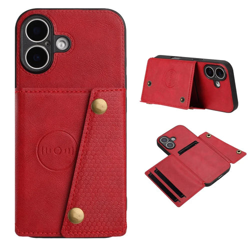 For iPhone 17 Case with Card Slots Kickstand Leather + TPU Phone Cover - Red - 1