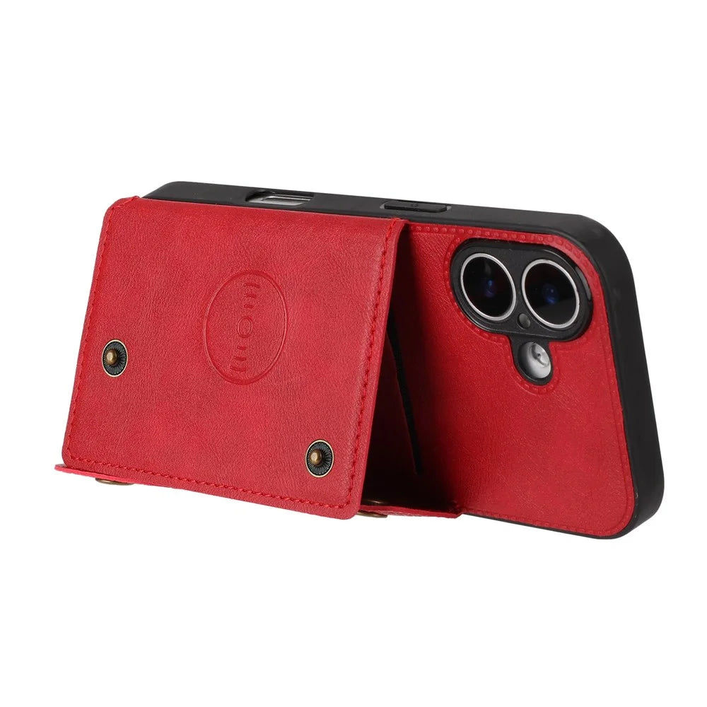 For iPhone 17 Case with Card Slots Kickstand Leather + TPU Phone Cover - Red - 2