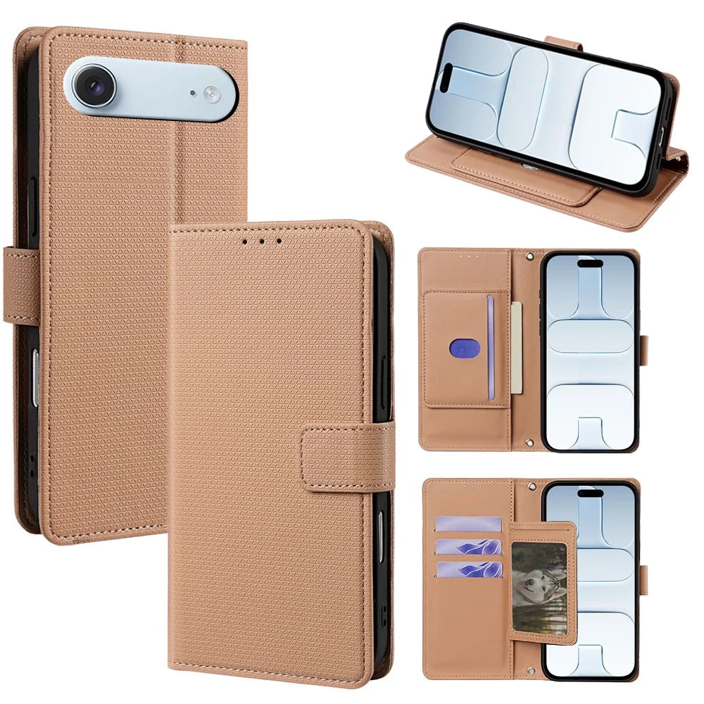 For iPhone Air Case Triangle Imprinted Skin Touch PU Leather Phone Wallet Cover - Brown - 1