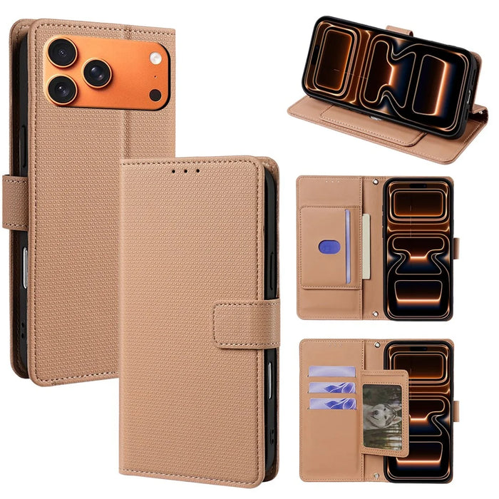 For iPhone 17 Pro Max Case Triangle Imprinted Skin Touch PU Leather Phone Wallet Cover - Brown - 1