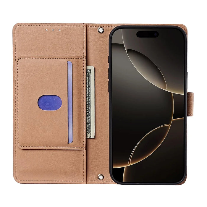 For iPhone 17 Pro Max Case Triangle Imprinted Skin Touch PU Leather Phone Wallet Cover - Brown - 3