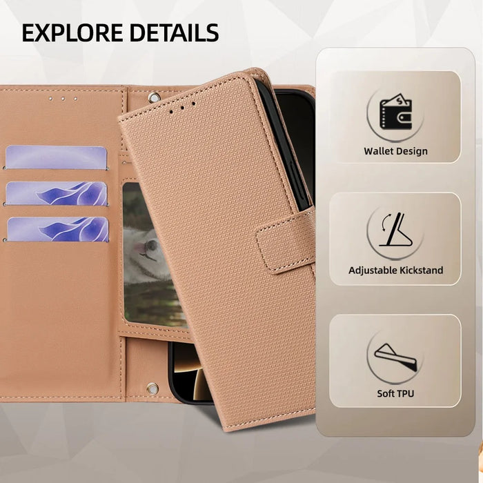 For iPhone 17 Pro Max Case Triangle Imprinted Skin Touch PU Leather Phone Wallet Cover - Brown - 5