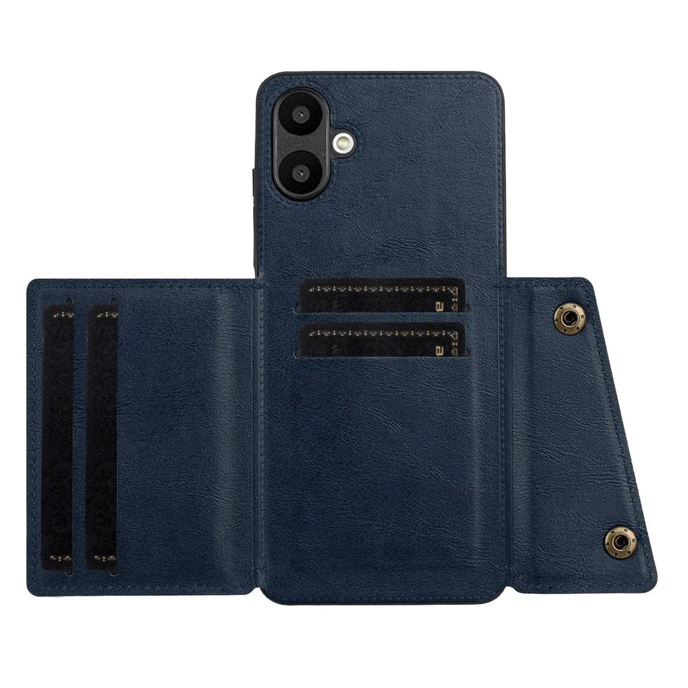 For Samsung Galaxy A08 5G / A08 4G / A07 4G Case with Card Slots Kickstand Leather + TPU Phone Cover - Blue - 3