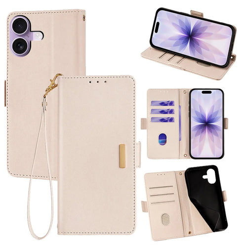 For iPhone 17 Case RFID Blocking Wallet PU Leather Phone Cover with Wrist Strap - White - 1