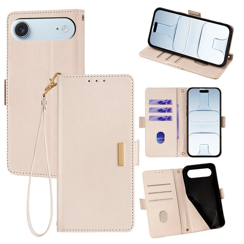 For iPhone Air Case RFID Blocking Wallet PU Leather Phone Cover with Wrist Strap - White - 1