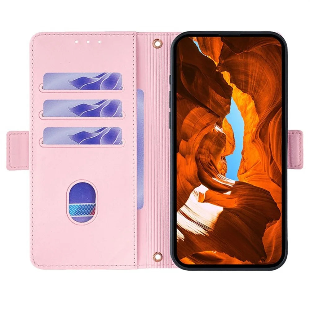 For iPhone Air Case PU Leather Wallet Stand Phone Cover with Crossbody Shoulder Strap - Pink - 2