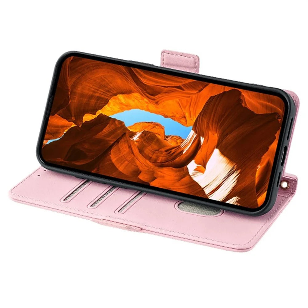 For iPhone Air Case PU Leather Wallet Stand Phone Cover with Crossbody Shoulder Strap - Pink - 3
