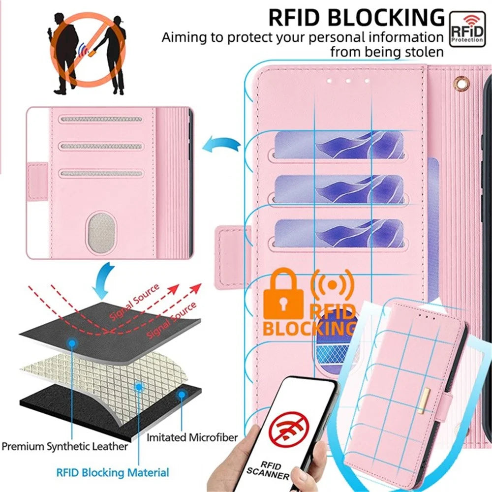 For iPhone Air Case PU Leather Wallet Stand Phone Cover with Crossbody Shoulder Strap - Pink - 6