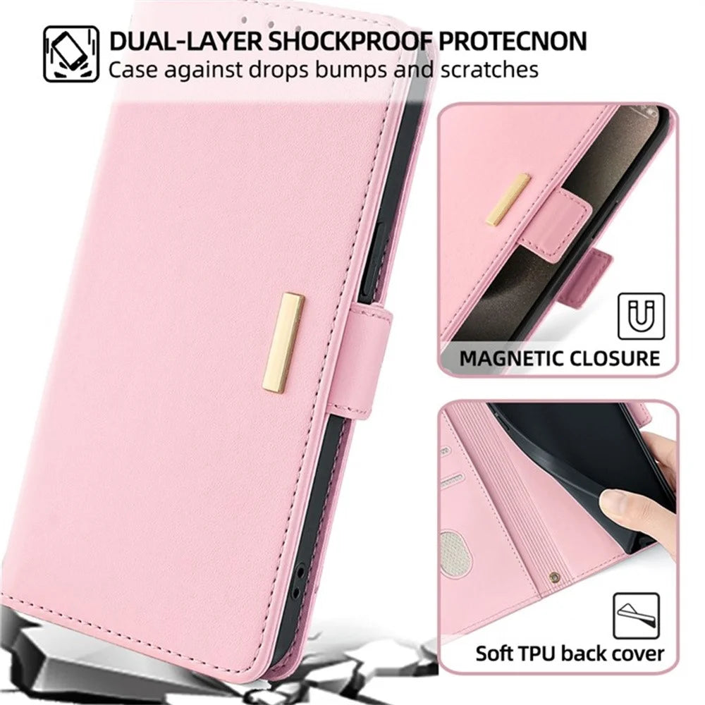 For iPhone Air Case PU Leather Wallet Stand Phone Cover with Crossbody Shoulder Strap - Pink - 7