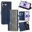 For iPhone 17 Case Contrast Color Wallet Leather Phone Cover - Blue + Grey - 1