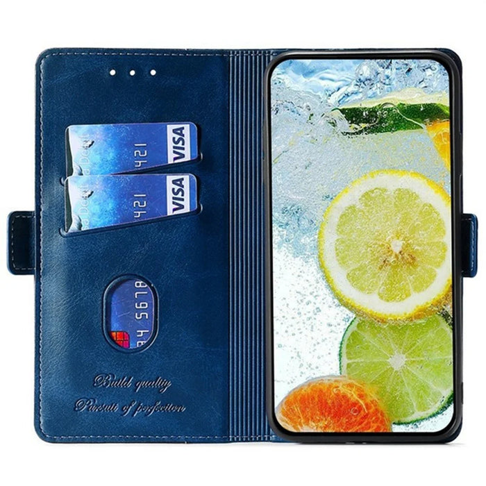 For iPhone 17 Case Contrast Color Wallet Leather Phone Cover - Blue + Grey - 2