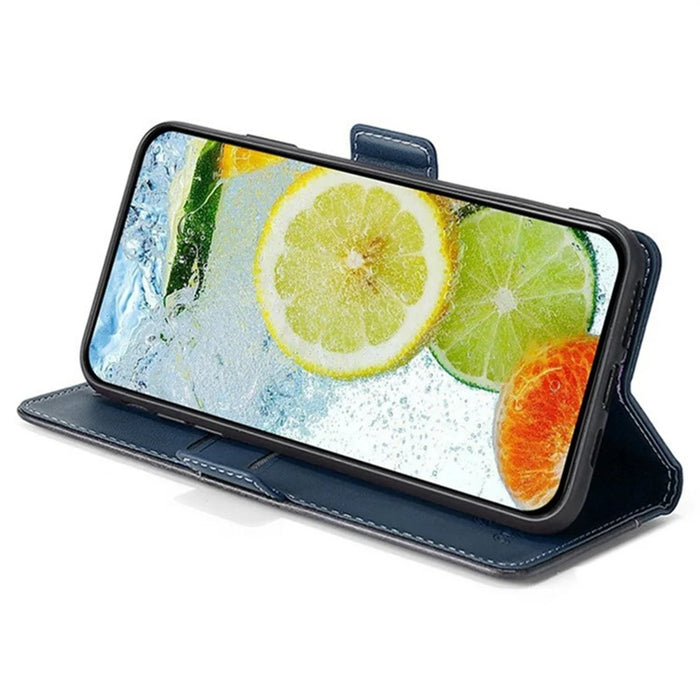 For iPhone 17 Case Contrast Color Wallet Leather Phone Cover - Blue + Grey - 3