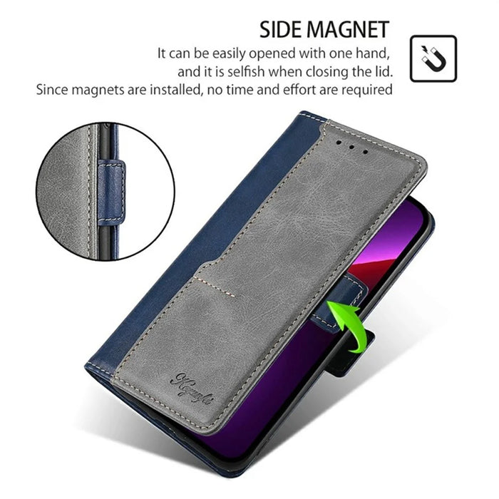 For iPhone 17 Case Contrast Color Wallet Leather Phone Cover - Blue + Grey - 5