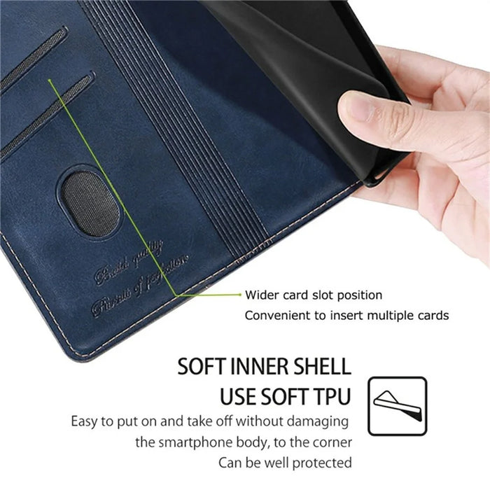 For iPhone 17 Case Contrast Color Wallet Leather Phone Cover - Blue + Grey - 6