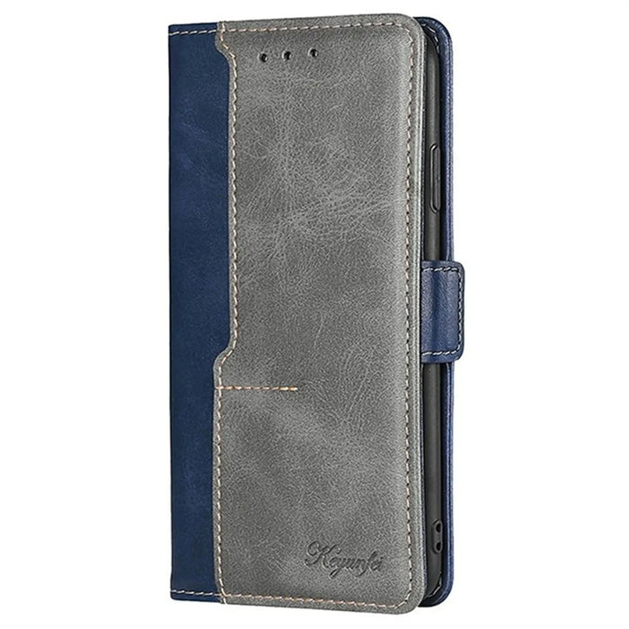 For iPhone 17 Case Contrast Color Wallet Leather Phone Cover - Blue + Grey - 7