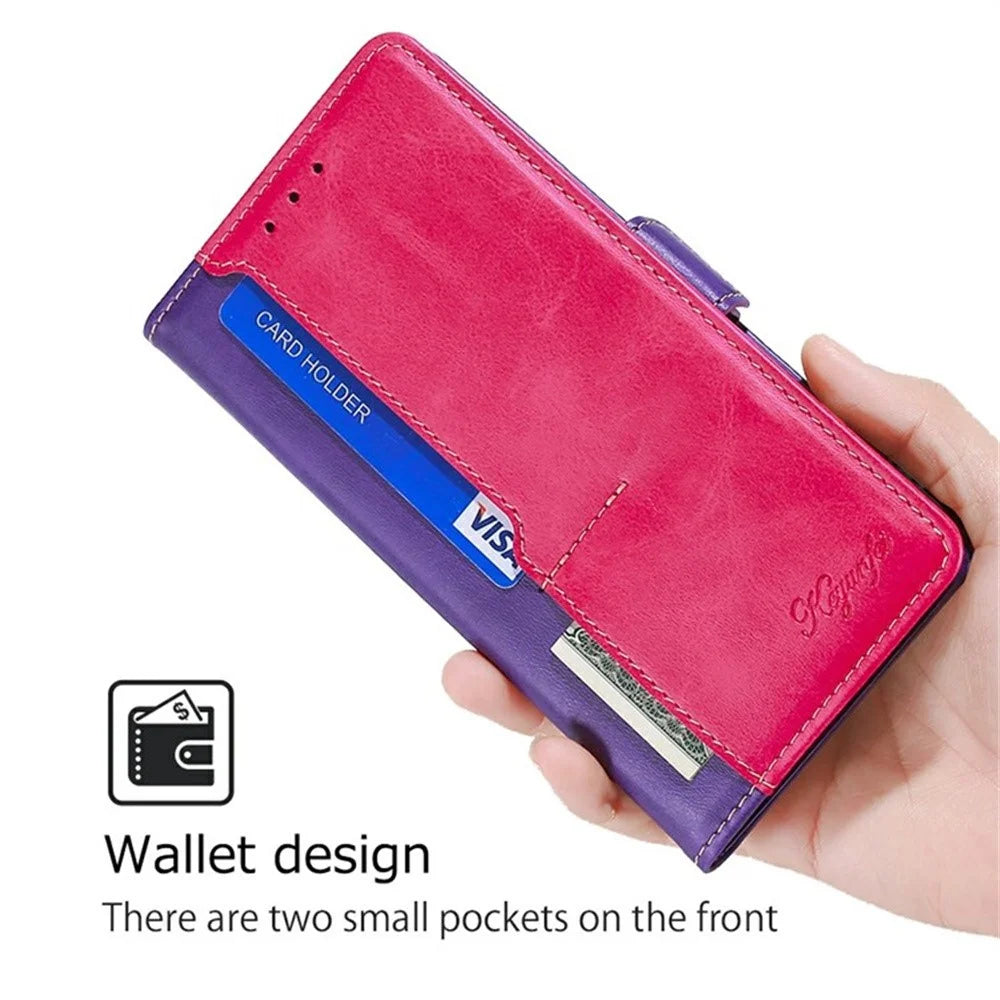 For iPhone Air Case Contrast Color Wallet Leather Phone Cover - Rose + Purple - 4