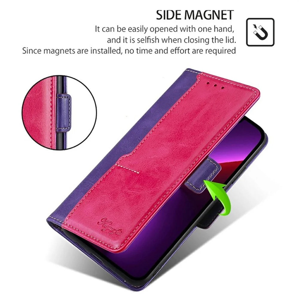For iPhone Air Case Contrast Color Wallet Leather Phone Cover - Rose + Purple - 5
