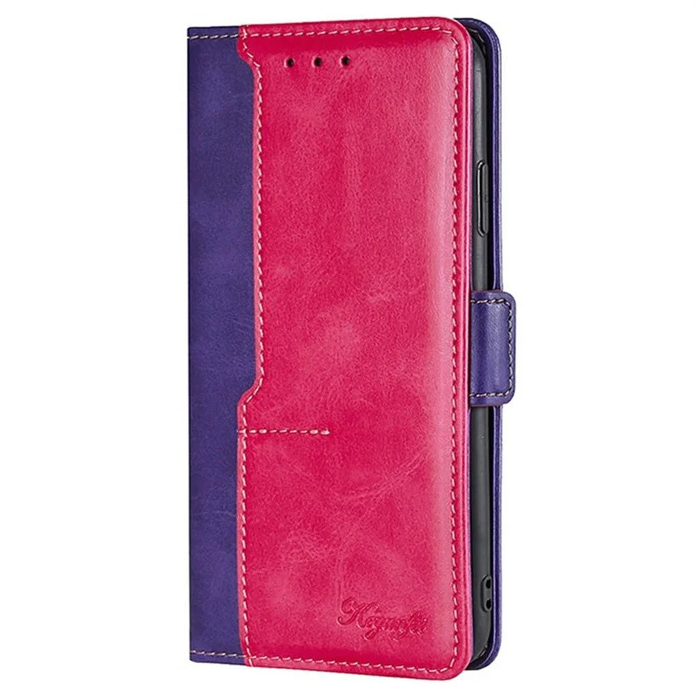 For iPhone Air Case Contrast Color Wallet Leather Phone Cover - Rose + Purple - 7