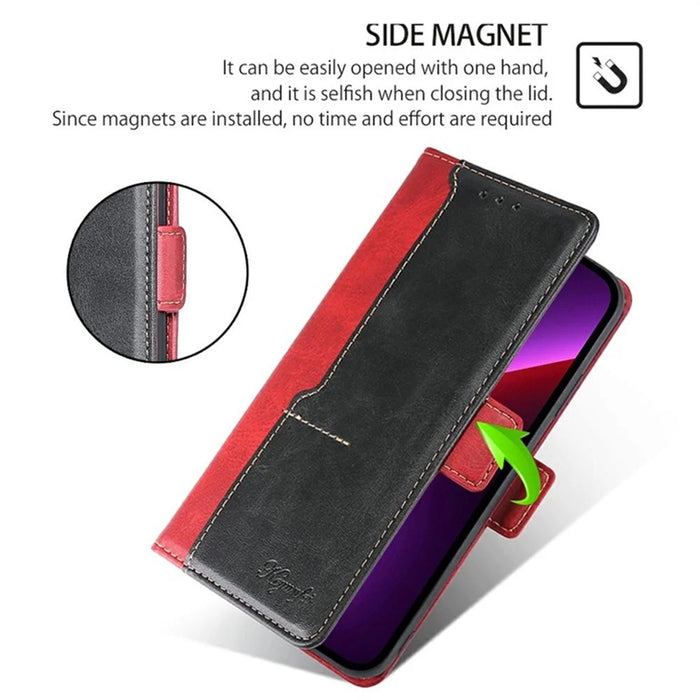 For iPhone 17 Pro Max Case Contrast Color Wallet Leather Phone Cover - Black + Red - 5