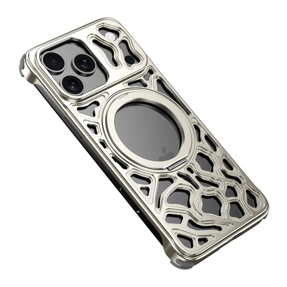 For iPhone 17 Pro Max Bumper Case Alloy Metal Borderless Back Cover with Magnetic Kickstand - Titanium - 1