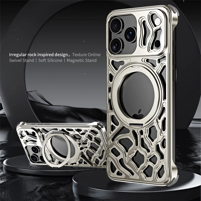 For iPhone 17 Pro Max Bumper Case Alloy Metal Borderless Back Cover with Magnetic Kickstand - Titanium - 2