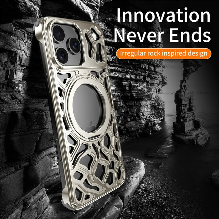 For iPhone 17 Pro Max Bumper Case Alloy Metal Borderless Back Cover with Magnetic Kickstand - Titanium - 3