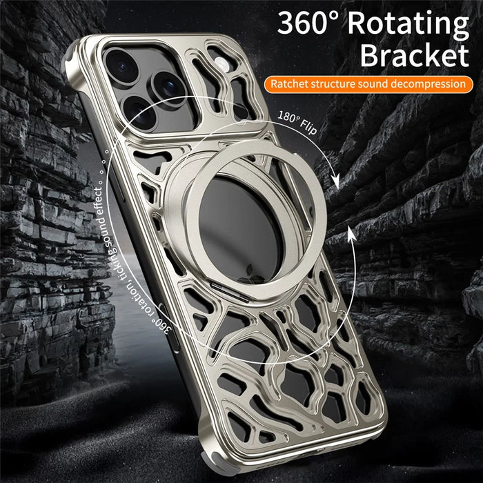 For iPhone 17 Pro Max Bumper Case Alloy Metal Borderless Back Cover with Magnetic Kickstand - Titanium - 5
