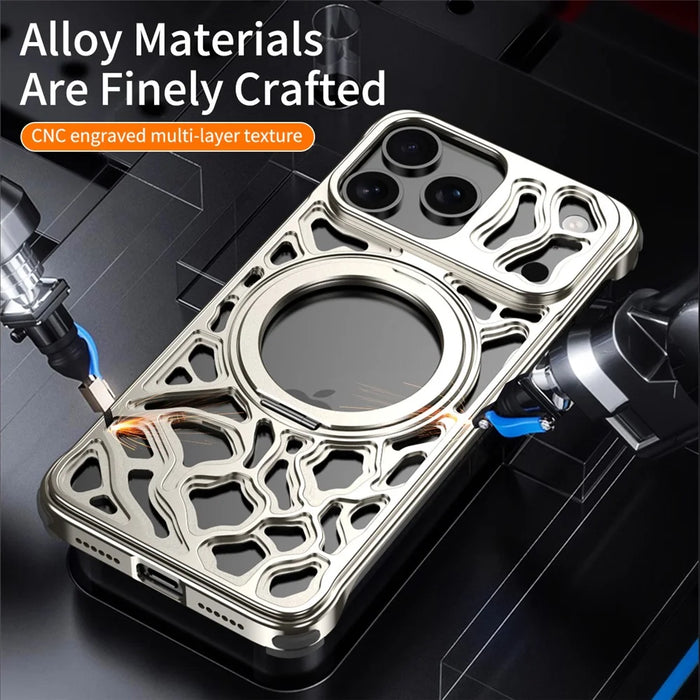 For iPhone 17 Pro Bumper Case Alloy Metal Borderless Back Cover with Magnetic Kickstand - Titanium - 4