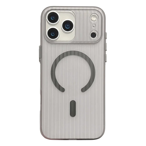 For iPhone 17 Pro Max Case Compatible with MagSafe Corrugated Texture Hard PC Phone Cover - Transparent Black - 1