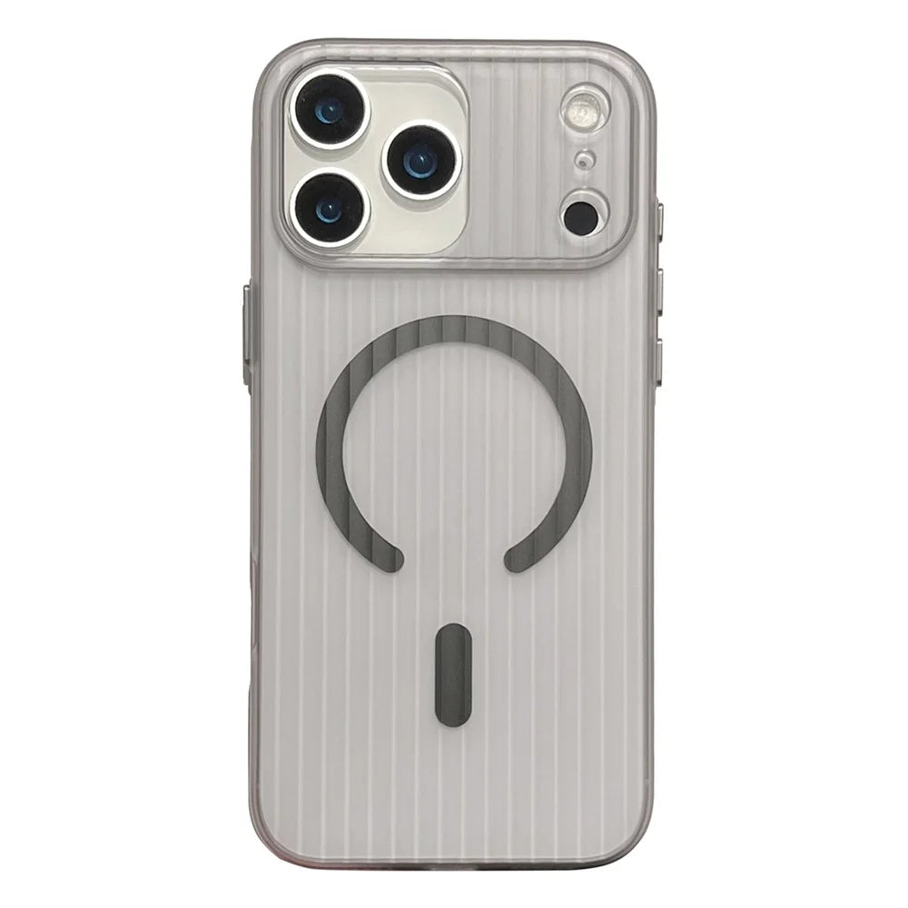 For iPhone 17 Pro Max Case Compatible with MagSafe Corrugated Texture Hard PC Phone Cover - Transparent Black - 1