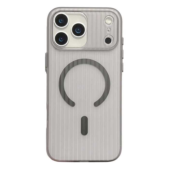 For iPhone 17 Pro Max Case Compatible with MagSafe Corrugated Texture Hard PC Phone Cover - Transparent Black - 1