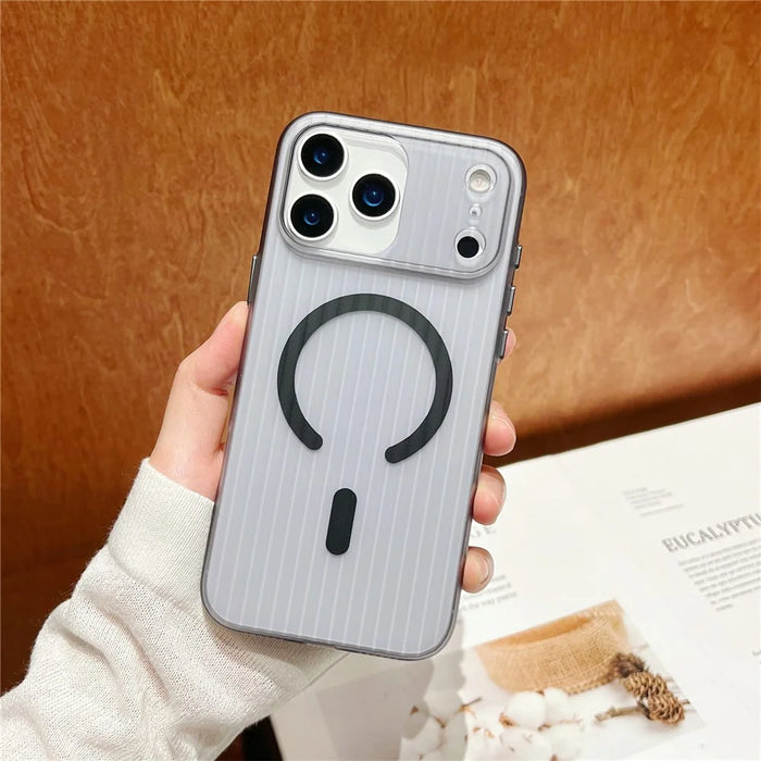 For iPhone 17 Pro Max Case Compatible with MagSafe Corrugated Texture Hard PC Phone Cover - Transparent Black - 2