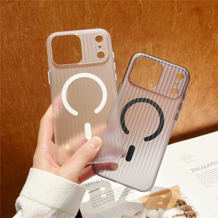 For iPhone 17 Pro Max Case Compatible with MagSafe Corrugated Texture Hard PC Phone Cover - Transparent Black - 5