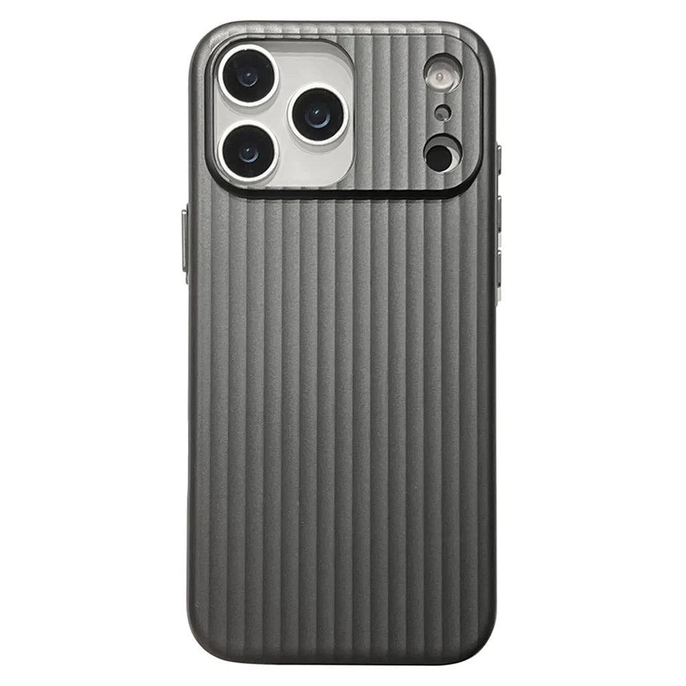 For iPhone 17 Pro PC Phone Case Corrugated Textured Protective Back Cover - Black - 1