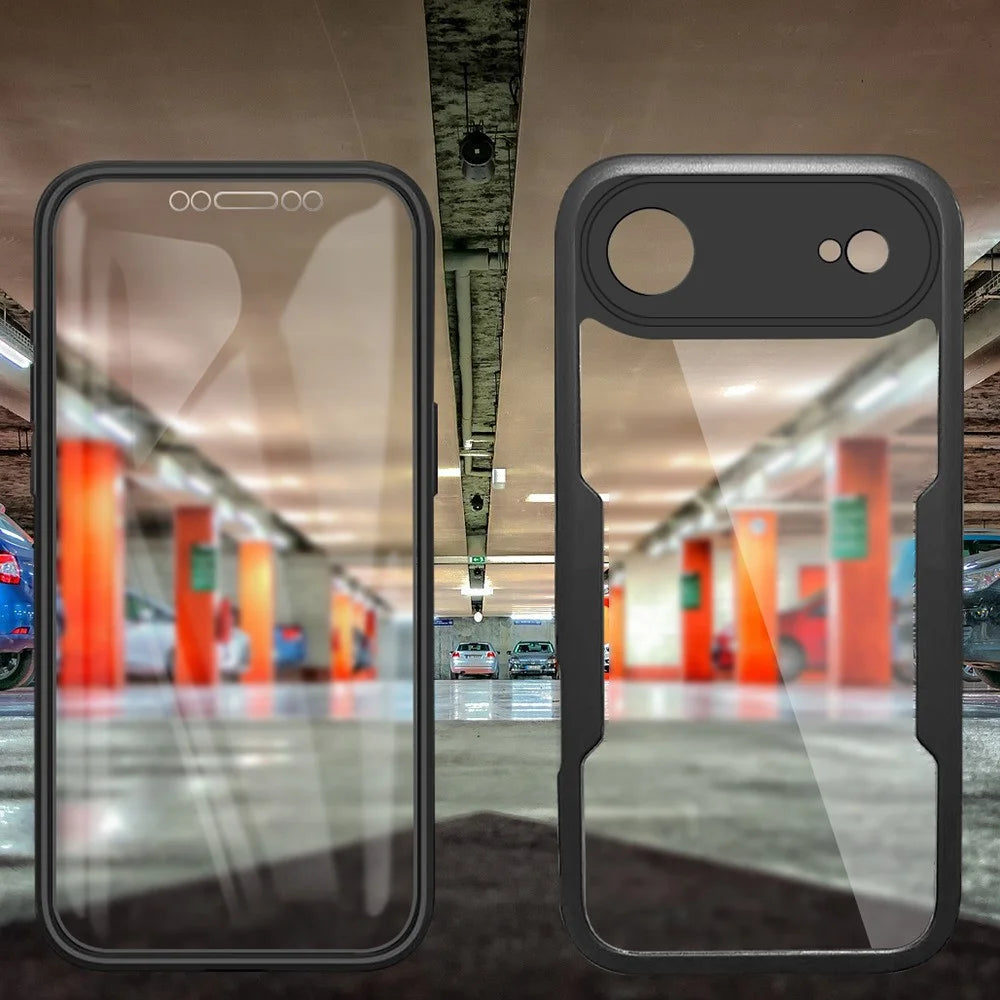 For iPhone Air Case Acrylic + TPU Clear Phone Cover with PET Screen Film - Black - 7
