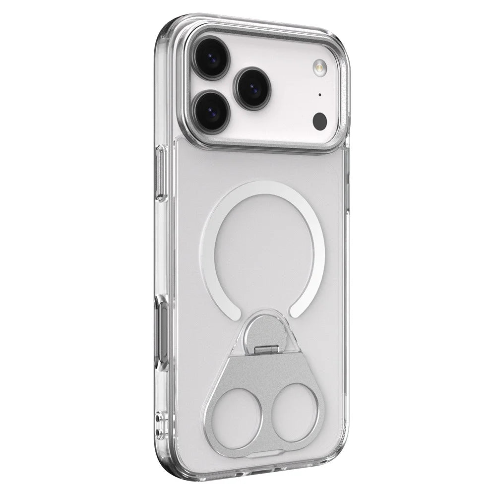 For iPhone 17 Pro Max Phone Case Compatible with MagSafe TPU Acrylic Back Cover with Ring Kickstand - Silver - 1