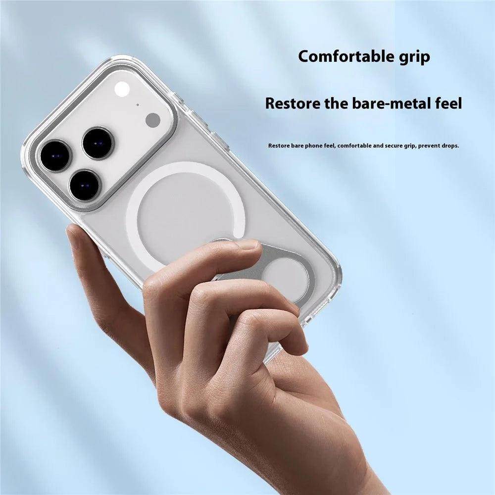 For iPhone 17 Pro Max Phone Case Compatible with MagSafe TPU Acrylic Back Cover with Ring Kickstand - Silver - 3