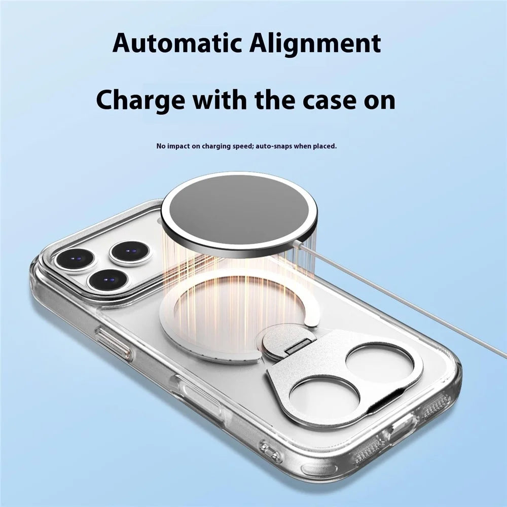 For iPhone 17 Pro Max Phone Case Compatible with MagSafe TPU Acrylic Back Cover with Ring Kickstand - Silver - 5