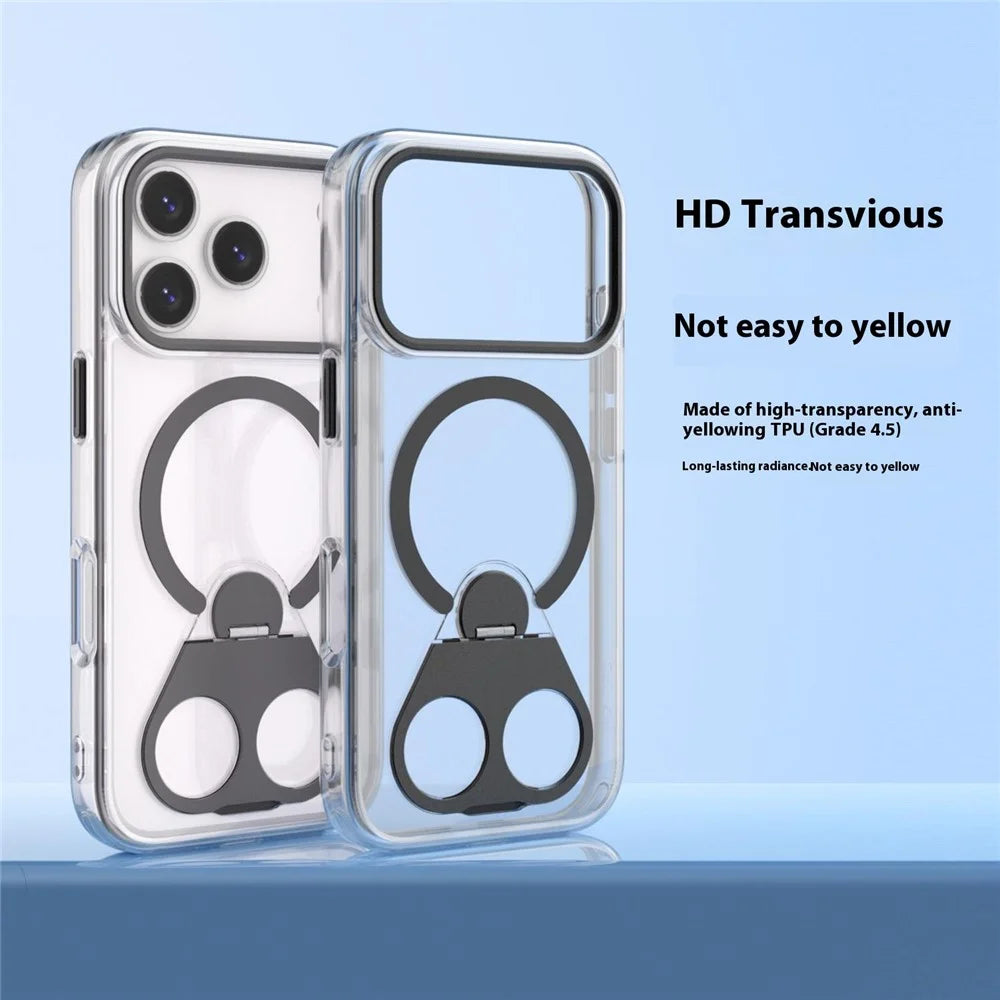 For iPhone 17 Pro Max Phone Case Compatible with MagSafe TPU Acrylic Back Cover with Ring Kickstand - Silver - 6
