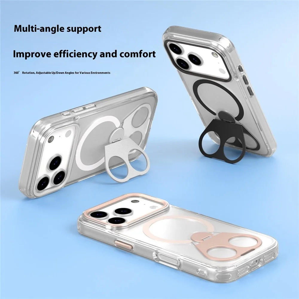 For iPhone 17 Pro Max Phone Case Compatible with MagSafe TPU Acrylic Back Cover with Ring Kickstand - Silver - 7