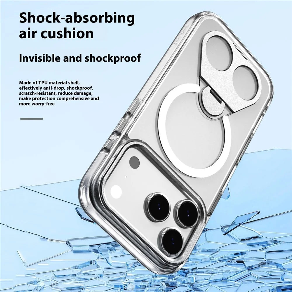 For iPhone 17 Pro Phone Case Compatible with MagSafe TPU Acrylic Back Cover with Ring Kickstand - Silver - 2