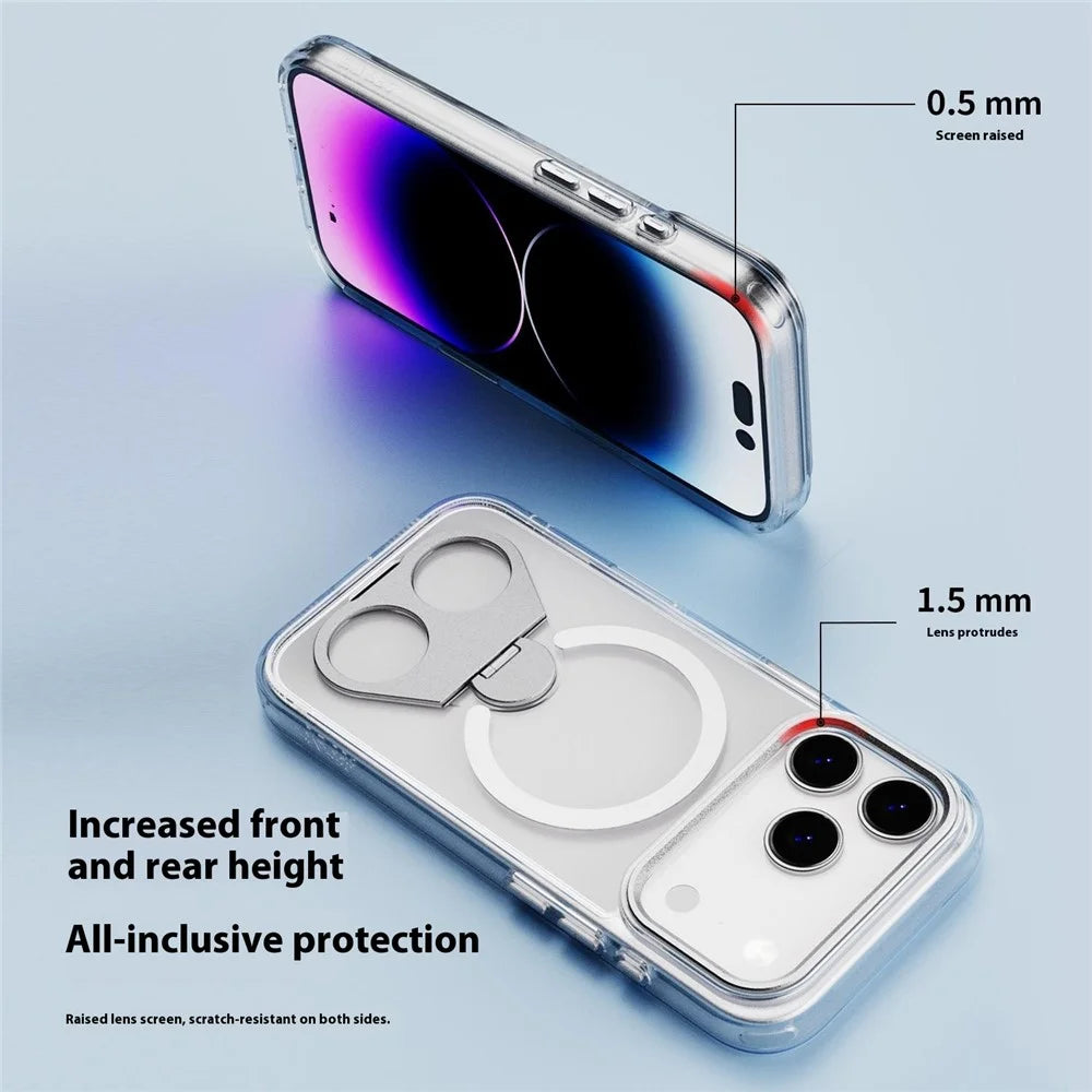 For iPhone 17 Pro Phone Case Compatible with MagSafe TPU Acrylic Back Cover with Ring Kickstand - Silver - 4
