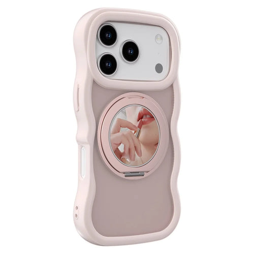 For iPhone 17 Pro Magnetic Case Wave Edge TPU + Acrylic Phone Cover with Mirror Kickstand - Pink - 1