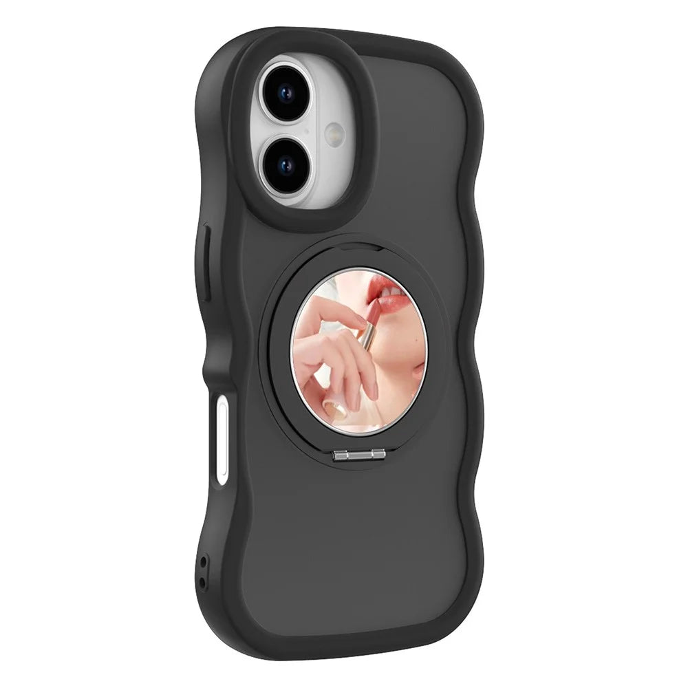 For iPhone 17 Magnetic Case Wave Edge TPU + Acrylic Phone Cover with Mirror Kickstand - Black - 1