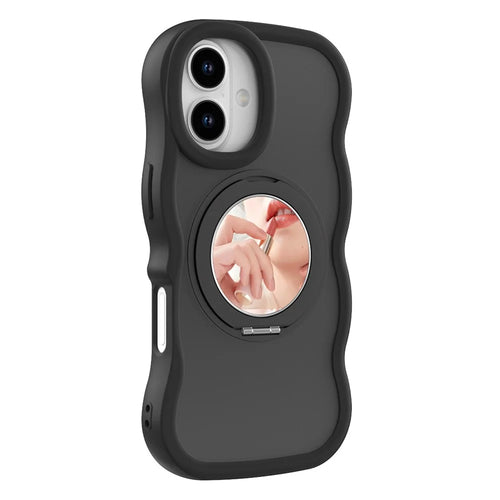 For iPhone 17 Magnetic Case Wave Edge TPU + Acrylic Phone Cover with Mirror Kickstand - Black - 1