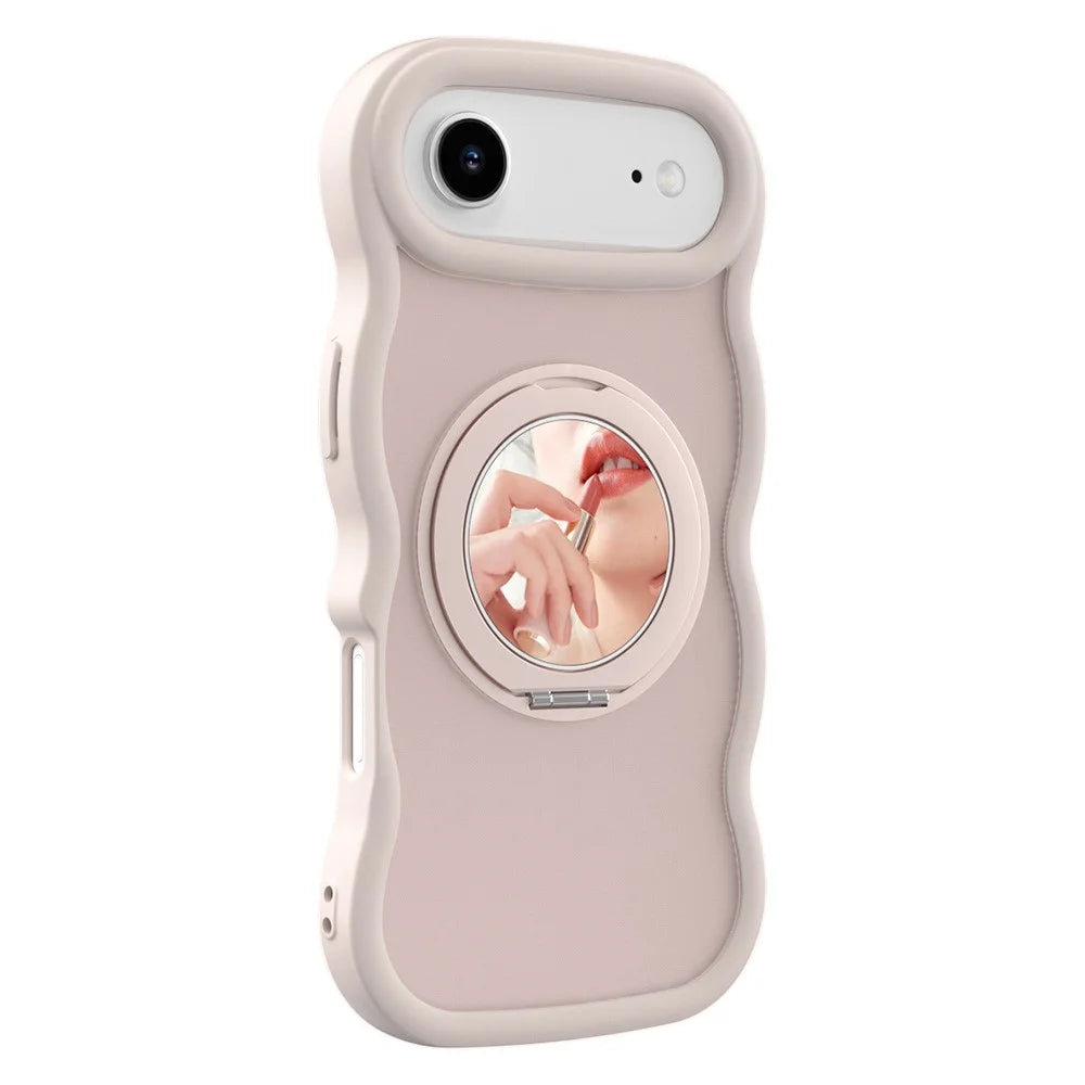 For iPhone Air Magnetic Case Wave Edge TPU + Acrylic Phone Cover with Mirror Kickstand - Pink - 1