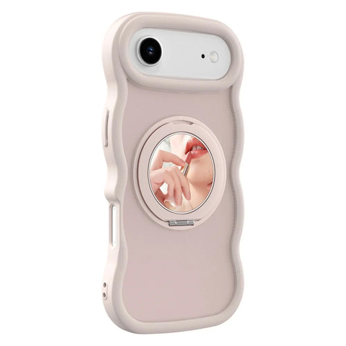 For iPhone Air Magnetic Case Wave Edge TPU + Acrylic Phone Cover with Mirror Kickstand - Pink - 1