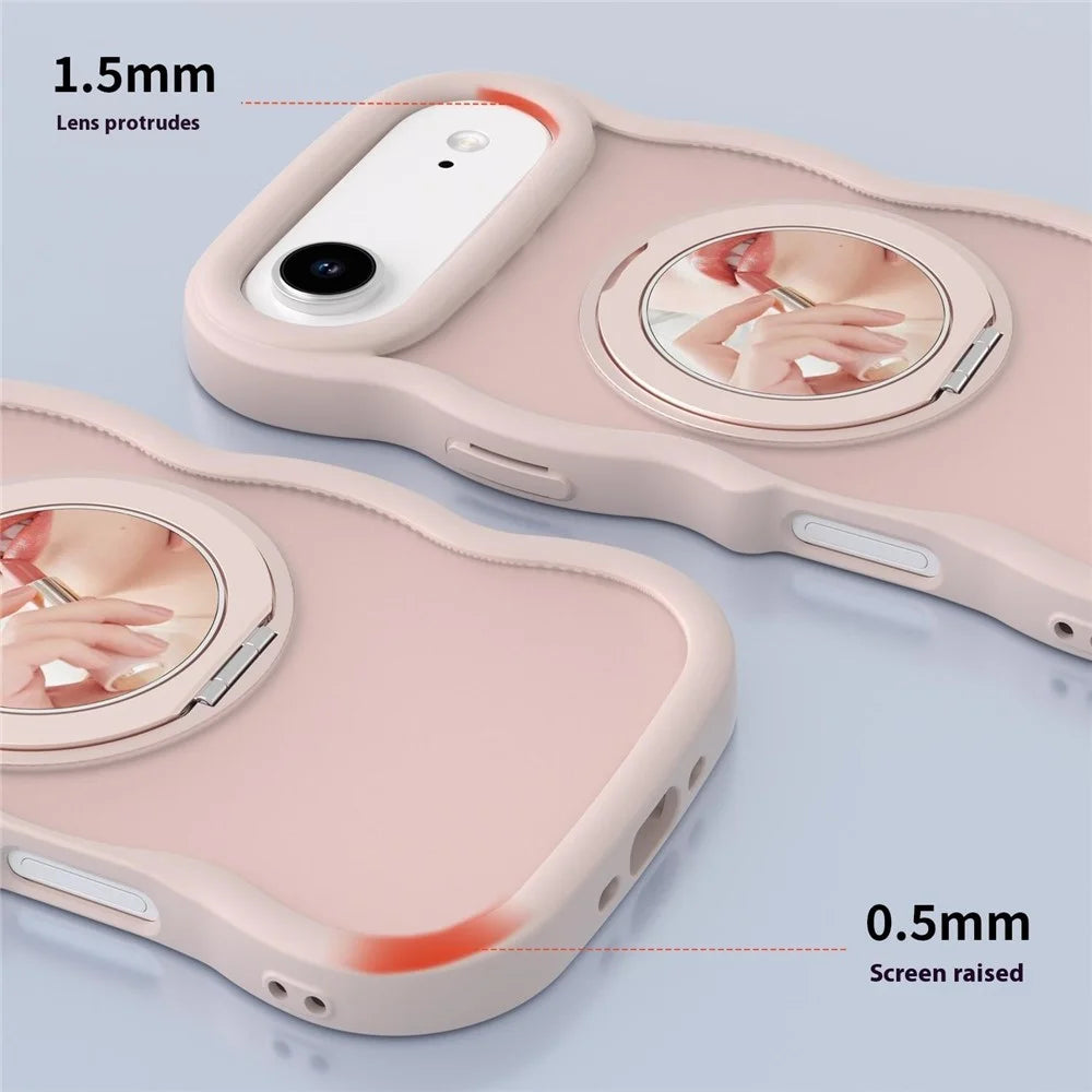 For iPhone Air Magnetic Case Wave Edge TPU + Acrylic Phone Cover with Mirror Kickstand - Pink - 5
