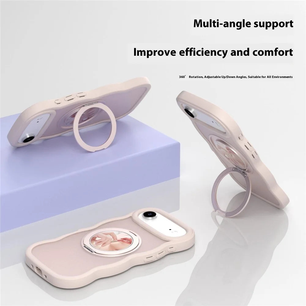 For iPhone Air Magnetic Case Wave Edge TPU + Acrylic Phone Cover with Mirror Kickstand - Pink - 6